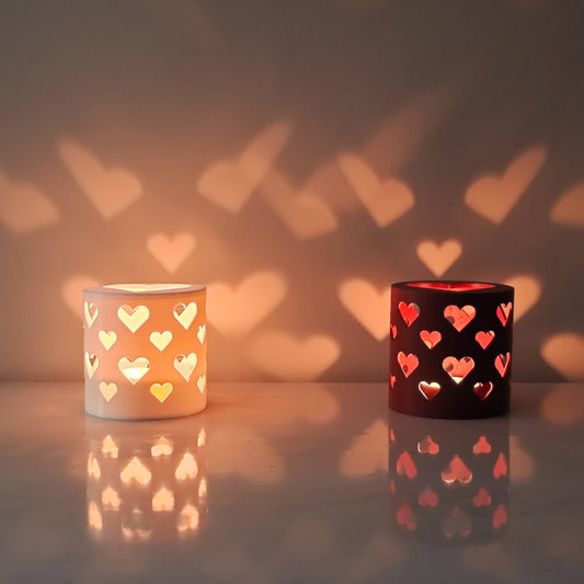 Peace N Joy Light of Love - Set of 2 Romantic Tealight Holders with Heart Shadows for Couples & Special Occasions