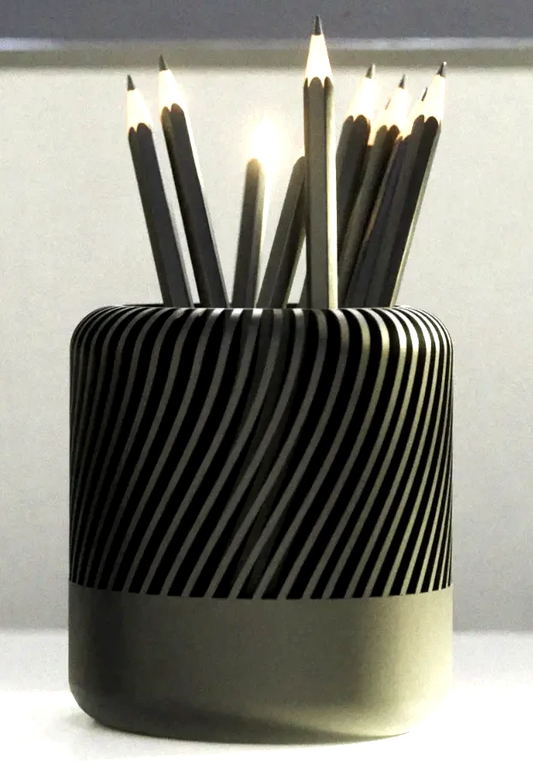 Peace N Joy Modern Ribbed & Twisted Pencil Holder - Stylish Desk Organizer for Home & Office - Black - Style 1