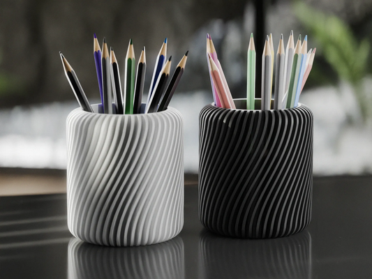 Peace N Joy Modern Ribbed & Twisted Pencil Holder - Stylish Desk Organizer for Home & Office - Black - Style 3