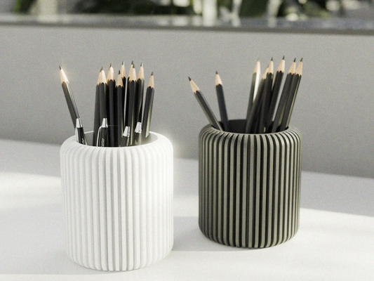 Peace N Joy Modern Ribbed & Twisted Pencil Holder - Stylish Desk Organizer for Home & Office - White - Style 1