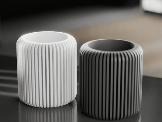 Peace N Joy Modern Ribbed & Twisted Pencil Holder - Stylish Desk Organizer for Home & Office - White - Style 1