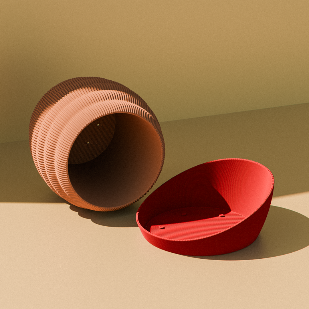 Peace N Joy Hive Textured Planter Pot - Designer Indoor Plant Pot with Sculptural Modern Aesthetic - Terracotta Look with Red Accent Base