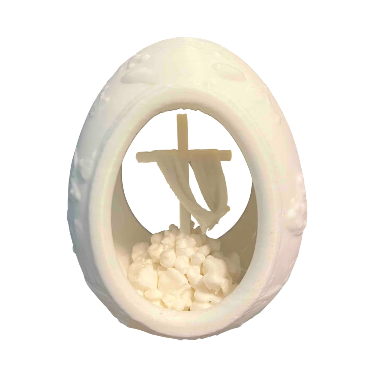 Peace N Joy The Cross Easter Egg - Religious Easter Decoration | Christian Resurrection Display | Unique Christian Gift - White