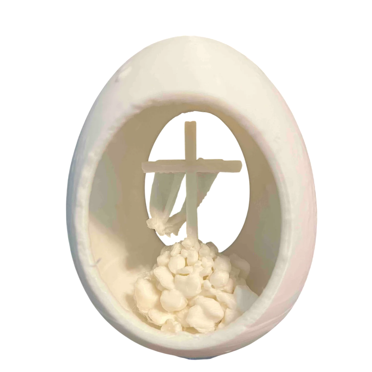 Peace N Joy The Cross Easter Egg - Religious Easter Decoration | Christian Resurrection Display | Unique Christian Gift - White