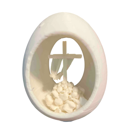 Peace N Joy The Cross Easter Egg - Religious Easter Decoration | Christian Resurrection Display | Unique Christian Gift - White