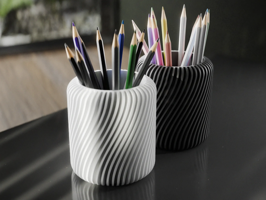 Peace N Joy Modern Ribbed & Twisted Pencil Holder - Stylish Desk Organizer for Home & Office - Black - Style 3