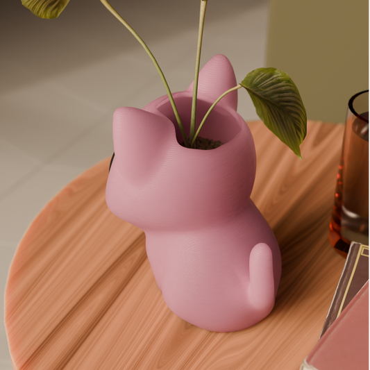 Peace N Joy Cat Planter - Cute Pink Animal Planter Pot for Small Indoor Plants & Succulents
