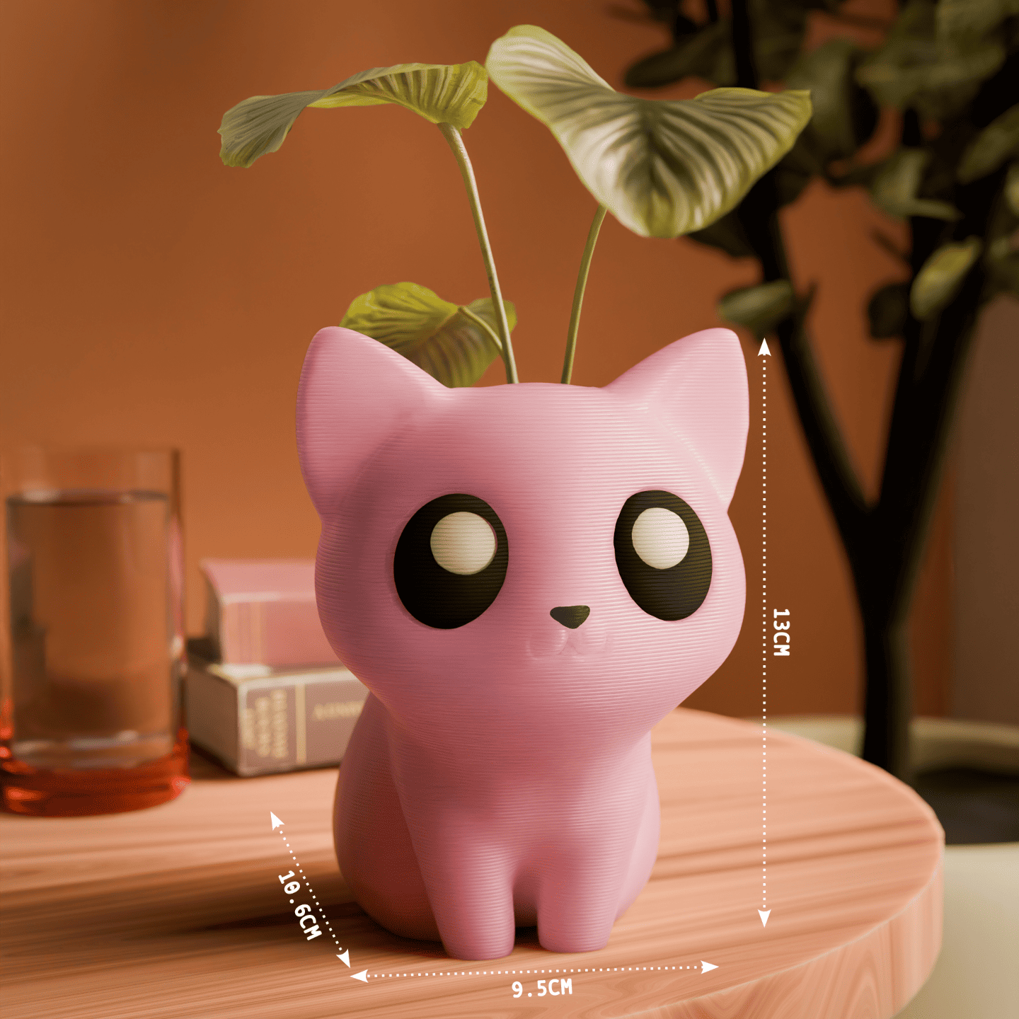 Peace N Joy Cat Planter - Cute Pink Animal Planter Pot for Small Indoor Plants & Succulents