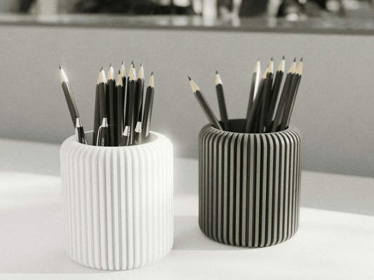 Peace N Joy Modern Ribbed & Twisted Pencil Holder - Stylish Desk Organizer for Home & Office - Black - Style 2