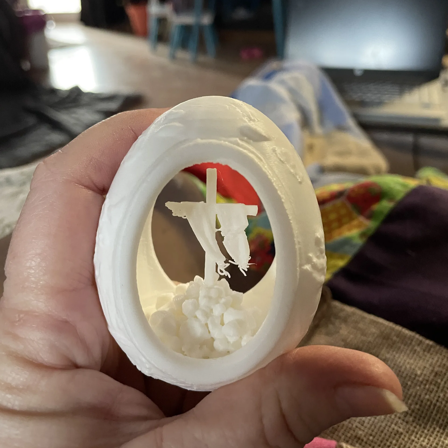 Peace N Joy The Cross Easter Egg - Religious Easter Decoration | Christian Resurrection Display | Unique Christian Gift - White