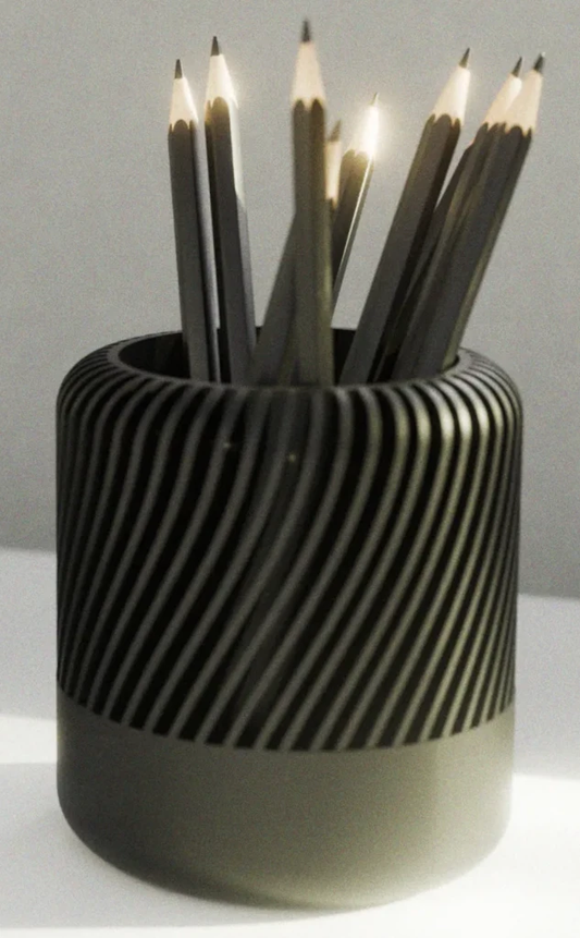 Peace N Joy Modern Ribbed & Twisted Pencil Holder - Stylish Desk Organizer for Home & Office - Black - Style 1