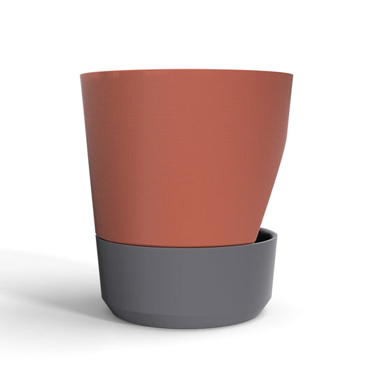 Peace N Joy - PLANTER 01 | Modern Self-Watering Indoor Planter Pot with Base - Contemporary Terracotta & Graphite Finish | Stylish Home & Office Decor