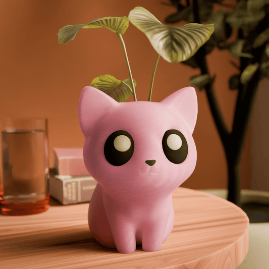 Peace N Joy Cat Planter - Cute Pink Animal Planter Pot for Small Indoor Plants & Succulents