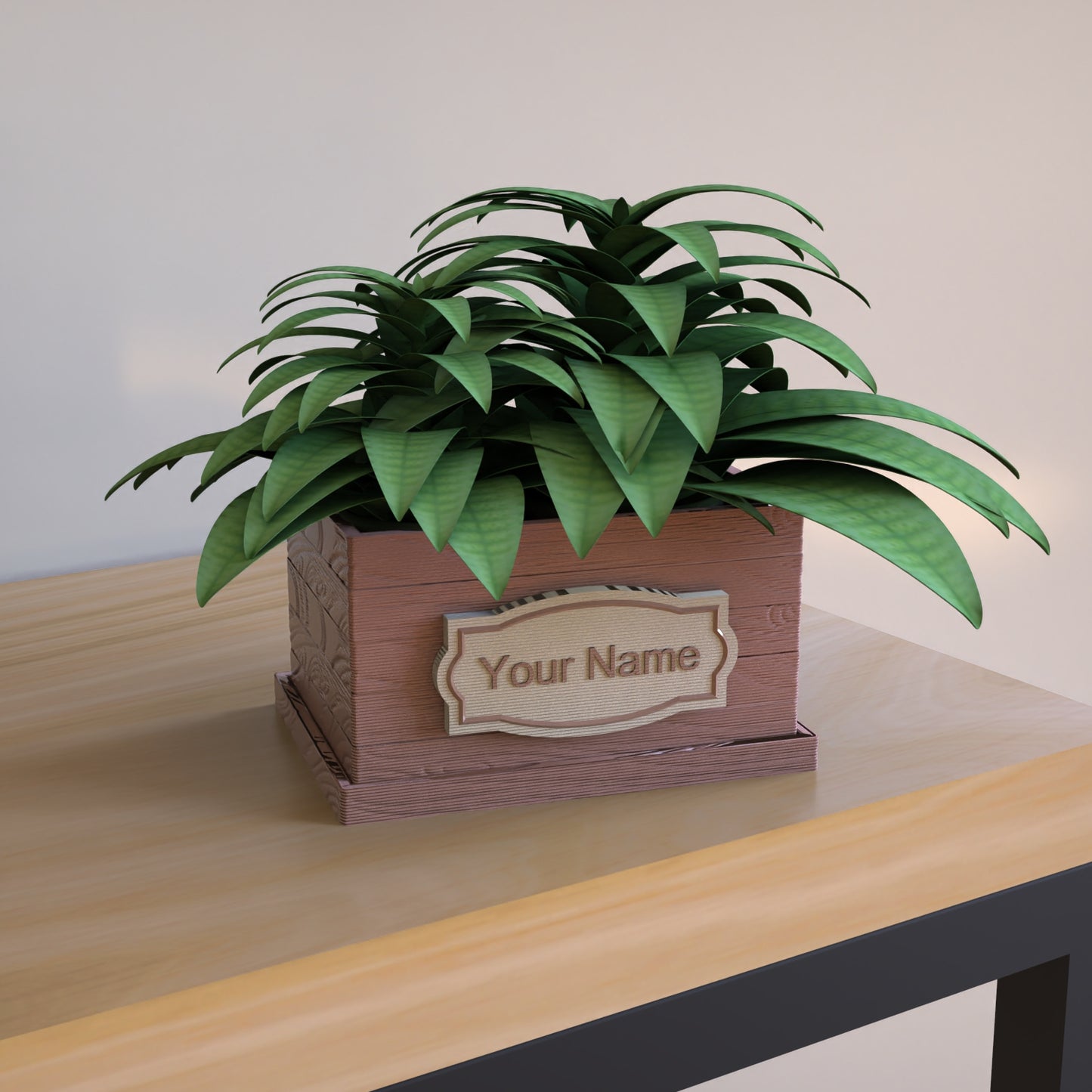 Peace N Joy Personalized Wooden-Look Plastic Planter with Name Label - Custom Plant Box for Gifting & Home Decor