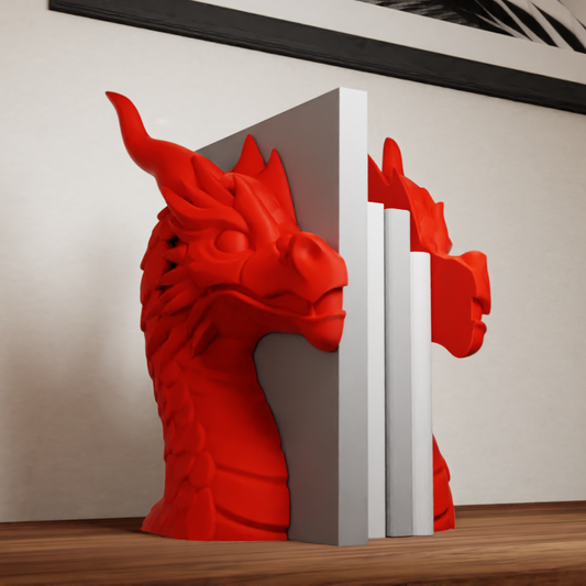 Peace N Joy Luxury Dragon Book Holder - Sculpted Dual-Head Red Dragon Bookend Set - Fantasy-Inspired Shelf Decor - Mythical Home Library Accent  - Designed by HiveCollab