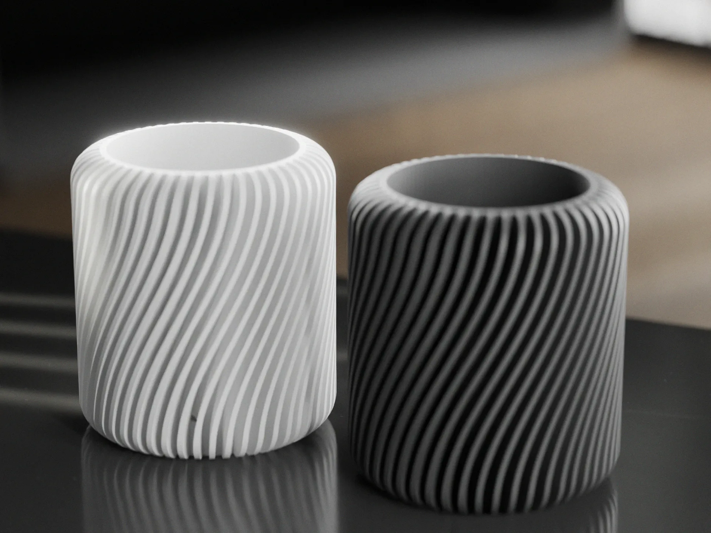 Peace N Joy Modern Ribbed & Twisted Pencil Holder - Stylish Desk Organizer for Home & Office - Black - Style 3