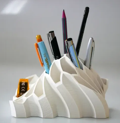 Peace N Joy Modern Geometric Pen & Pencil Holder - Unique Desk Organizer for Home & Office - White