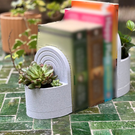 Peace N Joy Designer Bookend Planter with Water Reservoir – Minimalist Home Decor for Bookshelves & Desks - Pack of 2 | Dual-Purpose Plant Holder – Designed by Vireo Studio