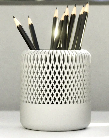 Peace N Joy Modern Ribbed & Twisted Pencil Holder - Stylish Desk Organizer for Home & Office - White - Style 3
