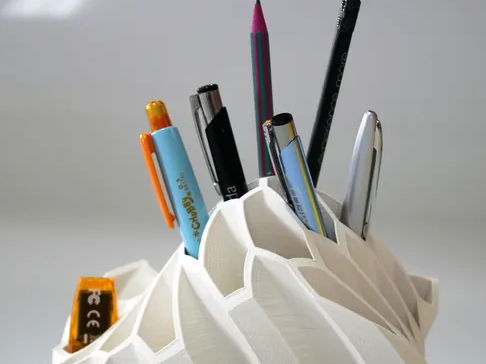 Peace N Joy Modern Geometric Pen & Pencil Holder - Unique Desk Organizer for Home & Office - White