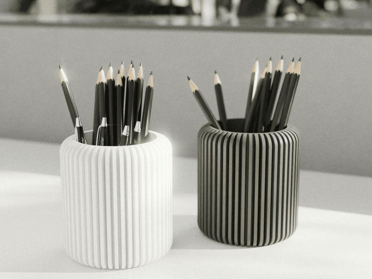 Peace N Joy Modern Ribbed & Twisted Pencil Holder - Stylish Desk Organizer for Home & Office - Black - Style 2
