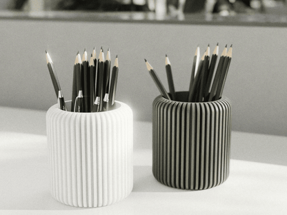 Peace N Joy Modern Ribbed & Twisted Pencil Holder - Stylish Desk Organizer for Home & Office - Black - Style 2