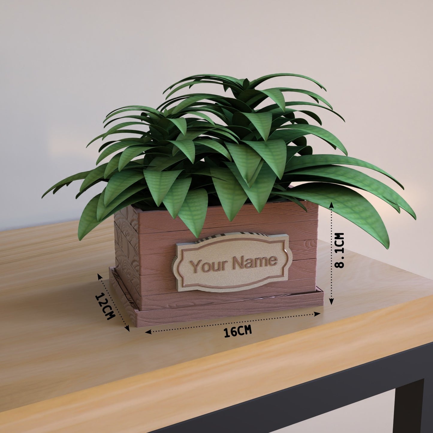 Peace N Joy Personalized Wooden-Look Plastic Planter with Name Label - Custom Plant Box for Gifting & Home Decor